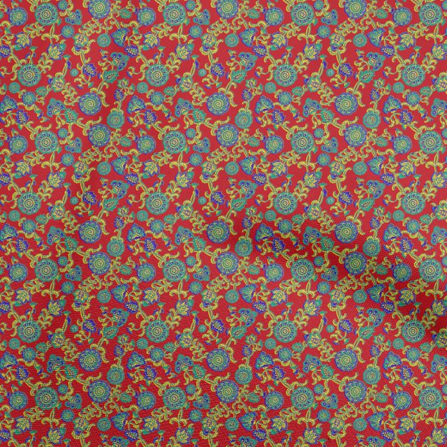 oneOone Polyester Spandex Red Fabric Kalamkari Sewing Material Print Fabric By The Yard 56 Inch Wide