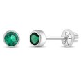 thumbnail image 1 of Bezel Set Simulated Emerald Toddler Screw Back Earrings 14k White Gold, 1 of 6
