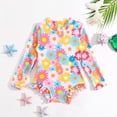 thumbnail image 2 of Baby Girl Swimwear Rash Guard Floral Printing Long Sleeve Sun Protection Girl Bathing Suit 6-12 Months, 2 of 7