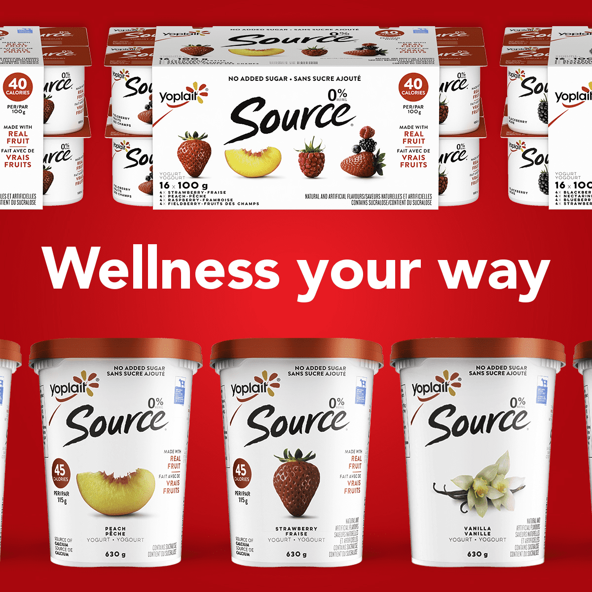 Yogourt traditionnel onctueux Yoplait Source 0 %, pêche, sans sucre ajouté, 630g