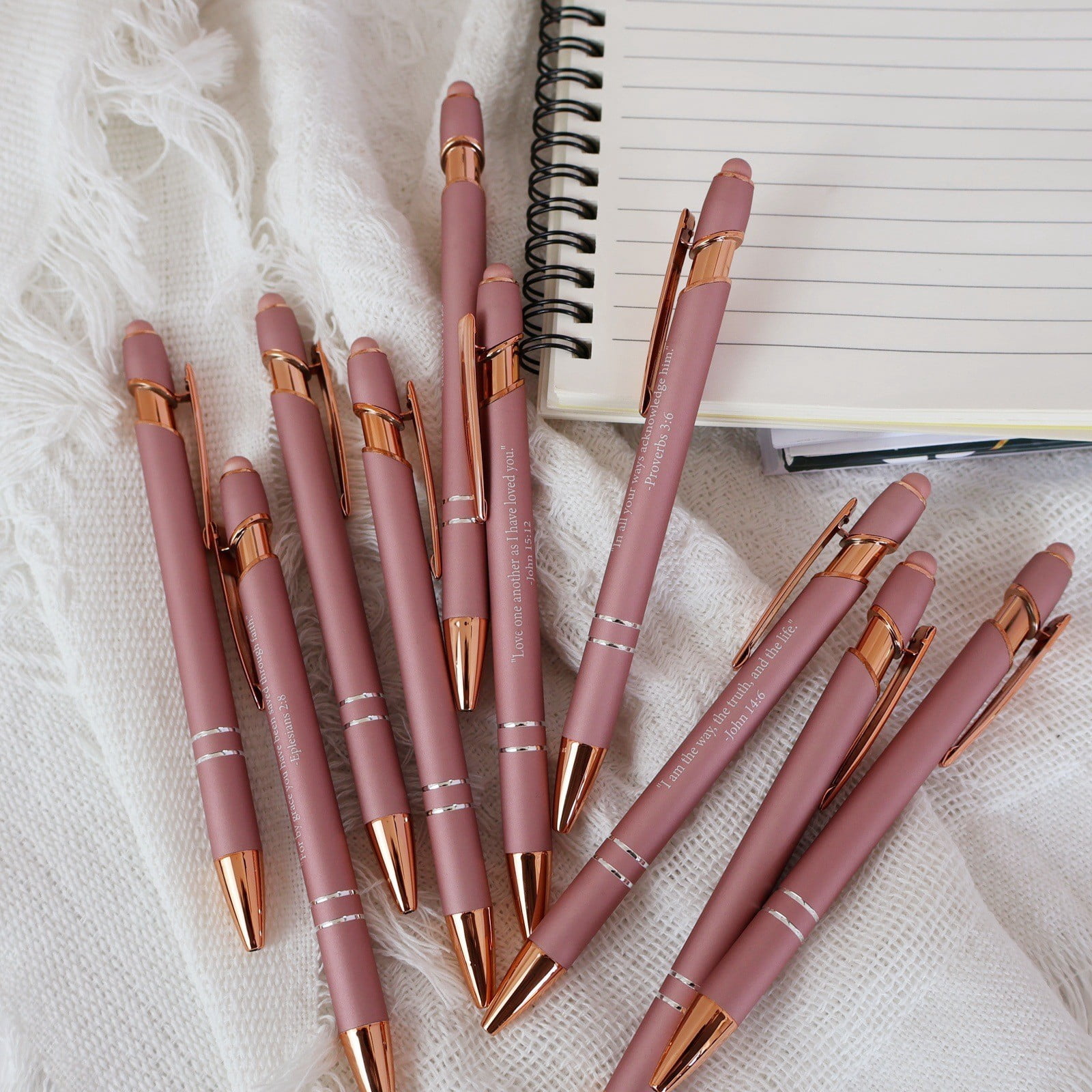 10Pcs Rose Gold Pens,Ballpoint Pen Set,Metal Stylus Pen,2 in 1 Stylus Pens,Rose Gold Fine Point Smooth Writing Pens,Inspirational Stylus Ballpoint Pens with Screens Touch Stylus Tips,15ml