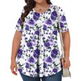 thumbnail image 4 of Pisexur Hauts de Printemps pour Femmes Blouses pour Femmes Décontractées Mode Féminine Imprimé Col Rond Manches Courtes Plissé Ample Multicolore, 4TG, 4 of 6