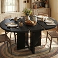 thumbnail image 1 of 47"-63" Extendable Round Dining RoomTable for 4-8, Farmhouse Wood Expandable Kitchen Table w/Wider Leg, Sturdy Metal Frame, Oval Circle, for Dinner, Kitchen, Apartment, Space Save, Retro Black, 1 of 9