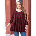 thumbnail image 1 of LARACE T-Shirts à Manches 3/4 pour Femmes Col Rond Crochet Amples Décontractés Chemises Blouses Hauts Bordeaux 1X, 1 of 5