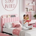 thumbnail image 4 of Bingirl Cadre de Lit Simple Chic Rose : Tête de Lit avec Rangement, 2 Tiroirs, Rembourrage en Bouclé, Sans Sommier, 4 of 7