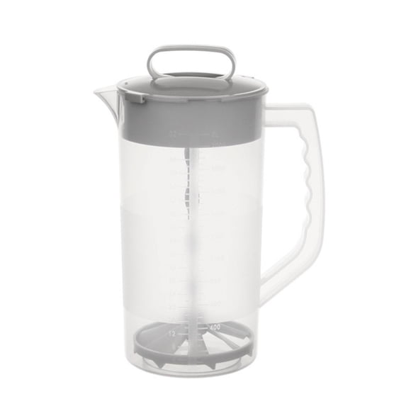 1Pc Mixing Pitcher for Drinks 2 Quart/ 64oz Plastic Water Pitcher with Lid & Thickened Handle, Angled Plastic Blades and Adjustable Mixer Plunger for Juice, Tea, Beverage Container