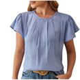 thumbnail image 2 of asjyhkr T-Shirts d'Été pour Femmes à Manches Courtes, Col Rond, Plissés, T-Shirts Unis, T-Shirts Mode, 2 of 5
