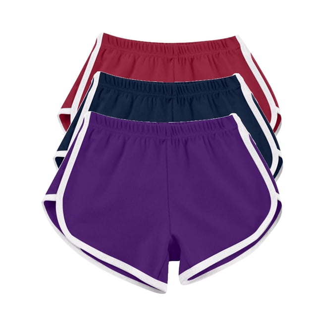 Timegard 3pc Womens Yoga Short Elastic Waisted Summer Athletic Running Active Sports Shorts Sweatshorts