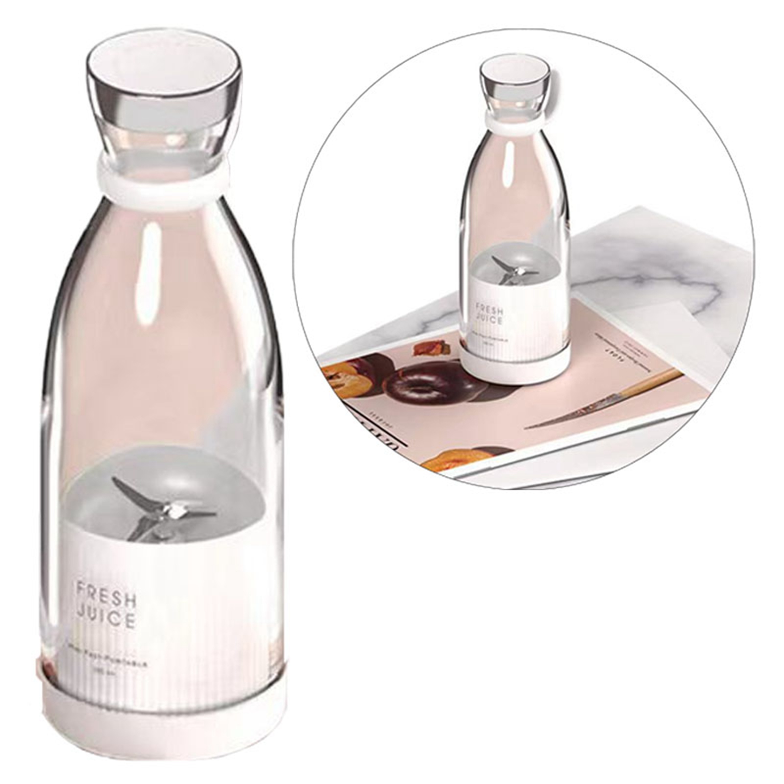 Mini Juice Extractor Bottle White Portable Rechargeable Cordless 4 Blades Juicer Blender for Fruit