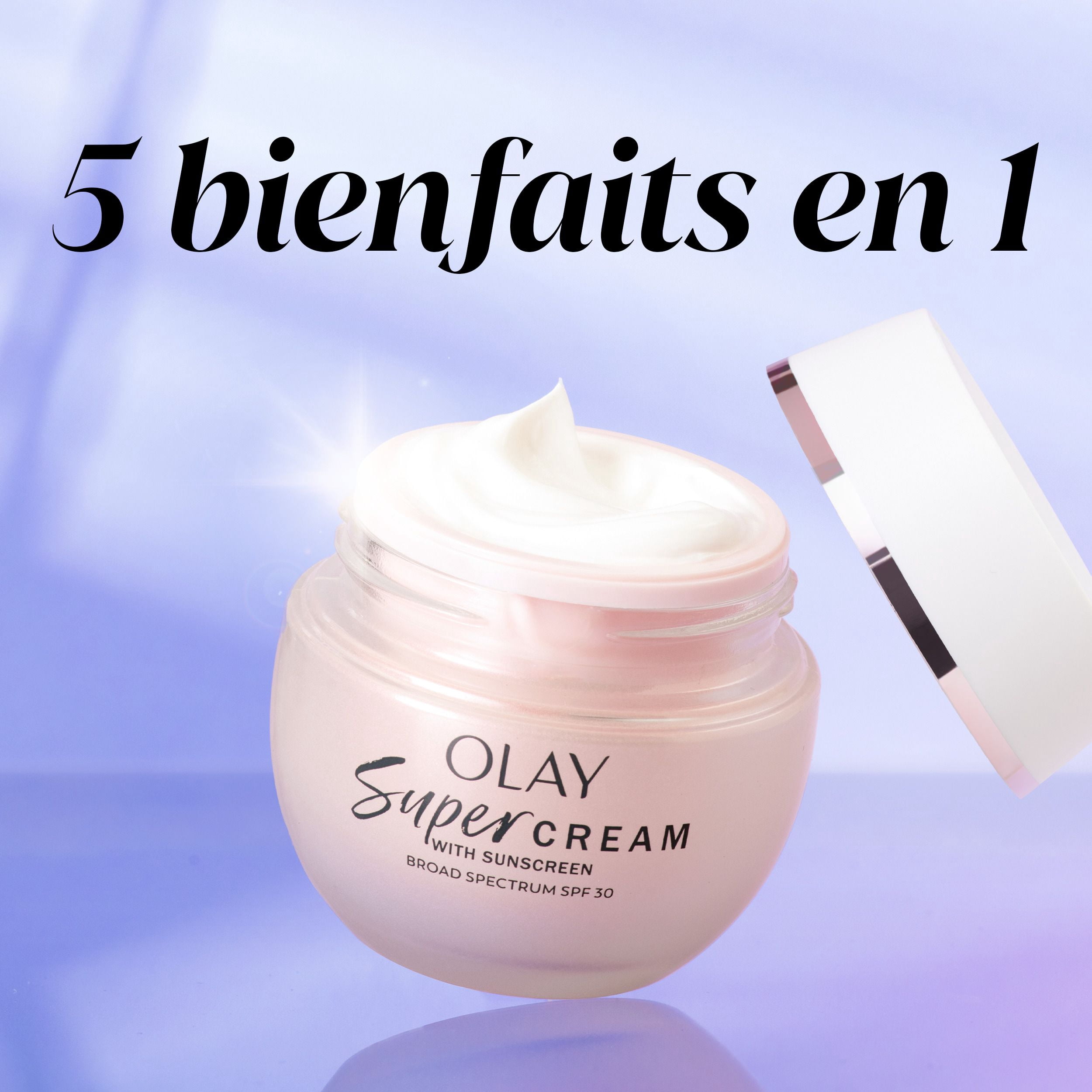 Super crème Olay avec écran solaire FPS 30, 50 mL (1,7 oz), hydratant ultraléger pour le visage qui hydrate, lisse, illumine, raffermit et protège avec FPS.