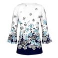 thumbnail image 5 of Pompotops Women's Casual Trumpet 3/4 Sleeve Printed Buttoned Basic Ruched Tops Pleated T-shirts Blouses On Sale, 5 of 5