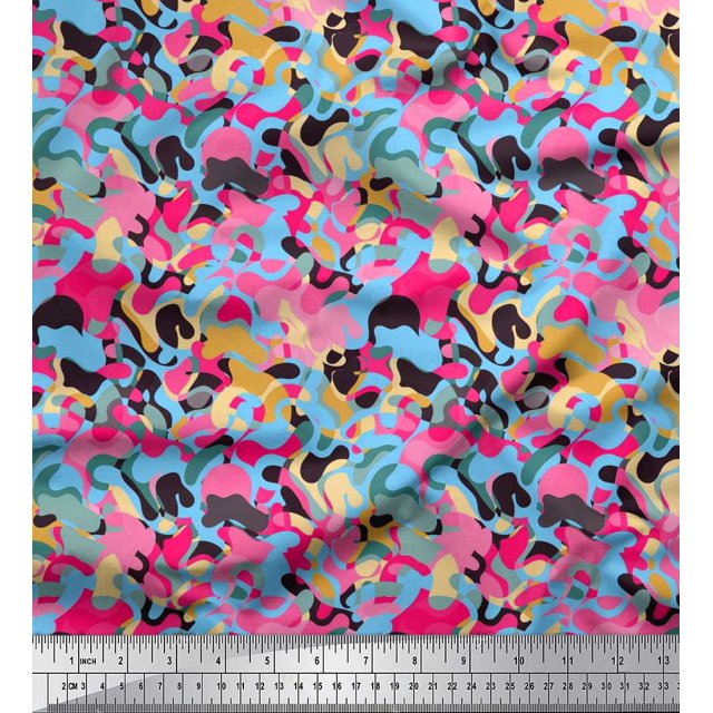 Soimoi Satin Silk Fabric Multicolor Texture Print Fabric by Yard 42 Inch Wide