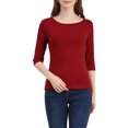 thumbnail image 1 of INSPIRE CHIC Hauts pour Femmes Manches au Coude Encolure Bateau Coupe Ajustée T-Shirt Classique Décontracté S Rouge Vin, 1 of 7