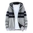 thumbnail image 2 of Qertyioot Cardigan à Capuche en Tricot à Manches Longues Décontracté Patchwork pour Hommes avec Fermeture Éclair, Veste Chandail, 2 of 7