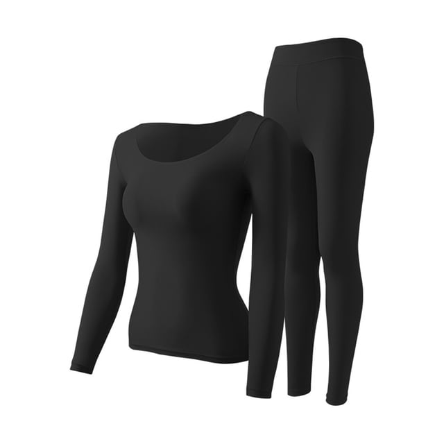 Women's Winter Crew Neck Tight Solid Color Thermal Underwear Set