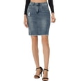 thumbnail image 1 of Unique Bargains Women's Basic Distressed High Waist Ripped Hem Washed Denim Skirt, Blue Grey, S, 1 of 6