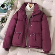 Mceream Womens Puffer Jacket Winter Warm Coats Hooded Quilted Jackets with Removable Hood Plus Size Outwear Chaqueta Bomber Para Mujer Red XL