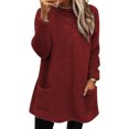 thumbnail image 1 of LUXUR Women Fuzzy Fleece T Shirt Loose Work Tops Claret S, 1 of 2