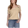 thumbnail image 1 of fheaev Hauts d'Été pour Femmes Épaules Dénudées Manches Courtes Dentelle Patchwork Col Rond Tunique Ample Blouses T-Shirt Décontracté Chic Vacances Travail, 1 of 7