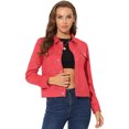 thumbnail image 1 of INSPIRE CHIC Women's Turn-Down Collar Flap Pockets Snap Button Faux Suede Jacket Small Red, 1 of 5