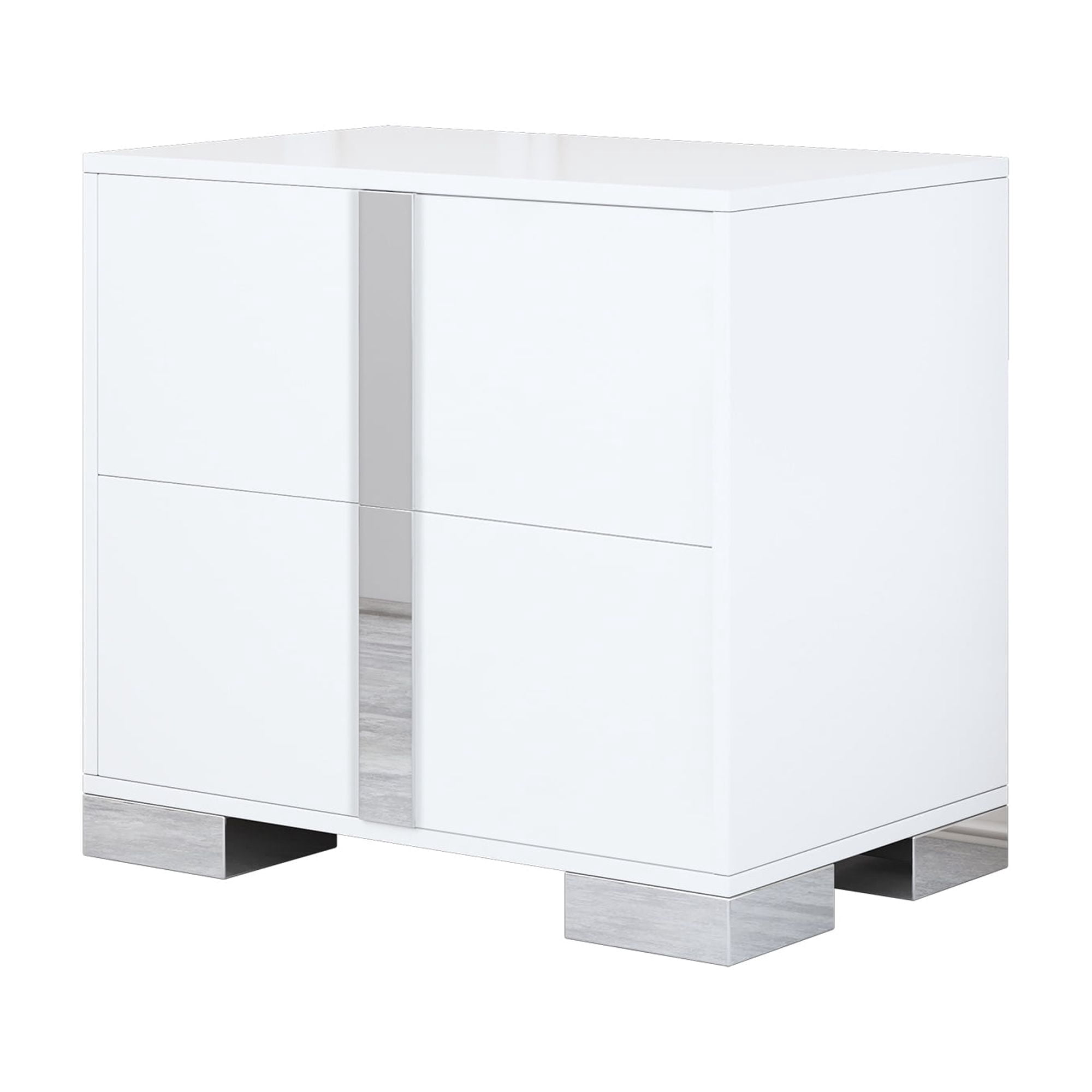 Noble House Elegant Nightstand with Metal Foot, Mirrored Bedside Table, White
