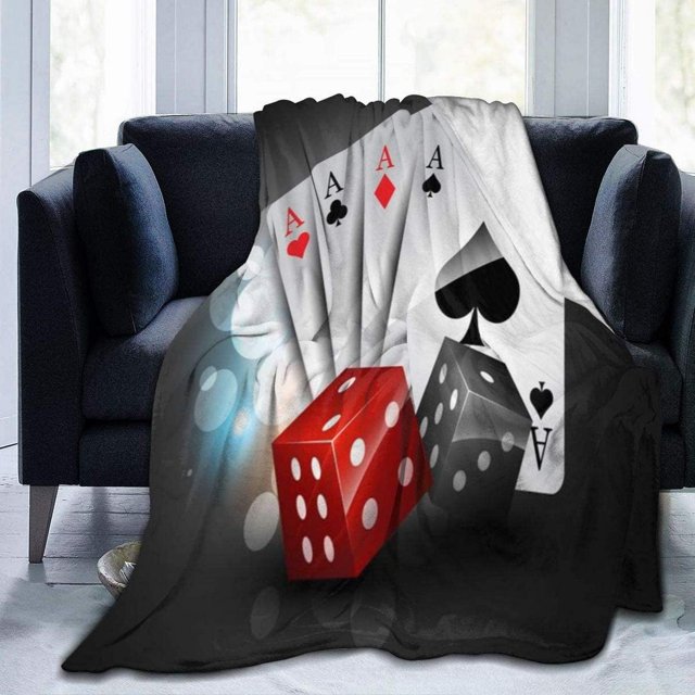 Couverture en Molleton Four A Poker Card Jeté Peluche Duveteux Super Doux Réversible en Microfibre Flanelle Couvertures 80"x60 Pouces