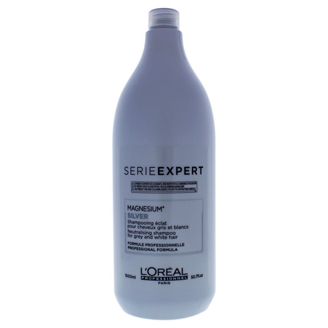 Serie Expert Shampooing Argent par L'Oréal Professionnel pour Unisexe, Bouteille de 50,7 oz. Conçu pour les Cheveux Gris et Blancs, Ce Shampooing Contient des Acides Aminés pour Maintenir la Clarté, la Brillance et la Brillance Naturelle. Offre une action Anti-Jaunissement pour une Apparence et une Sensation Saines. la Bouteille Est une Conception Élégante et Haute avec une Finition Argentée Légère et une Image de Marque Professionnelle.
