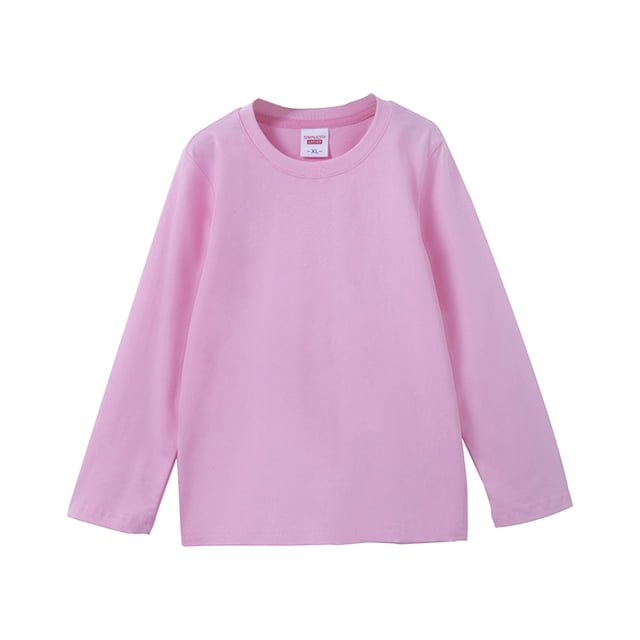 MIASHUI T-Shirt à Manches Longues Col Rond pour Filles Décontracté Couleur Unie Basique, Rose, 6-7 Ans