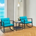 thumbnail image 3 of Gymax 3PCS Rattan Rocking Chair Table Set Patio Furniture Set w/ Blue Cushions, 3 of 10