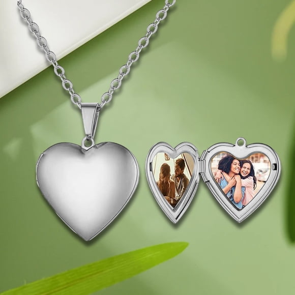 Personalized Engraved Heart Locket Necklace, Stainless Steel Photo Pendant Romantic DIY Gift for Couples, Customizable Keepsake Jewelry for Her Him with Chain, Silver