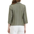 thumbnail image 3 of INSPIRE CHIC Blazer à Rayures pour Femme Manches 3/4 Décontracté Ouvert à l'Avant Revers Cranté Blazer TP Vert Armée, 3 of 8