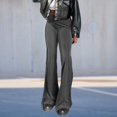 thumbnail image 2 of Ladies Bodycon Pants Slight Flare Leg Elastic High Waist Casual Style Daily Suit, 2 of 7