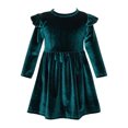 thumbnail image 1 of Infant Toddler Girls Solid Color Single Sided Velvet Lace Long Sleeves Ruched Dress, 1 of 5