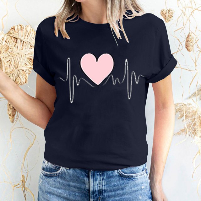 Pisexur T-shirt de la Saint-Valentin Haut T-shirt de la Saint-Valentin pour Femme Amour Imprimé T-shirt à Manches Courtes Haut à Manches Courtes Col Rond Haut/chemise
