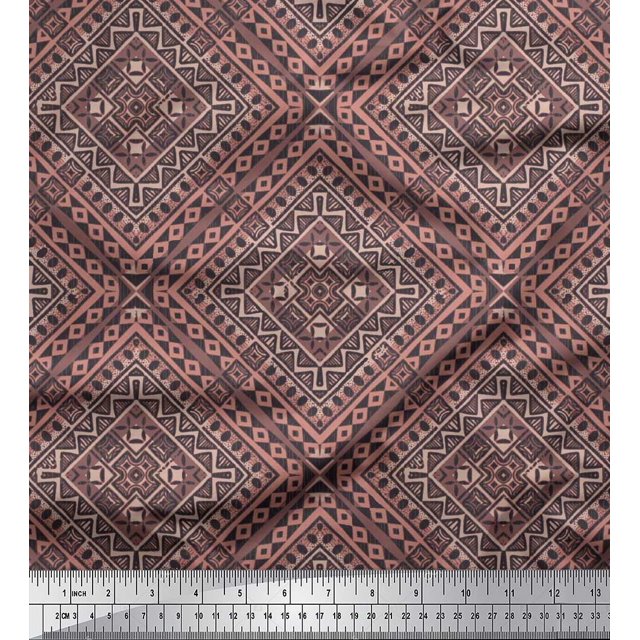 Soimoi Poly Georgette Fabric Check Kilim Print Fabric by Yard 52 Inch Wide