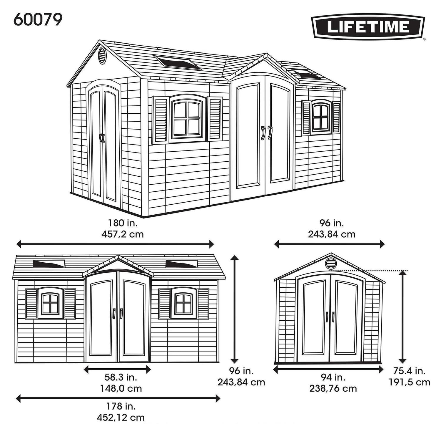 Lifetime Outdoor Storage Shed, 15' x 8' With Dual Side Entry