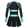 thumbnail image 4 of RUNQHUI Filles Enfants Paillettes Manches Longues Robe de Danse Ballet Uniforme d'Équipe Compétition Encouragement Danse Noir&Bleu Vert 8, 4 of 7