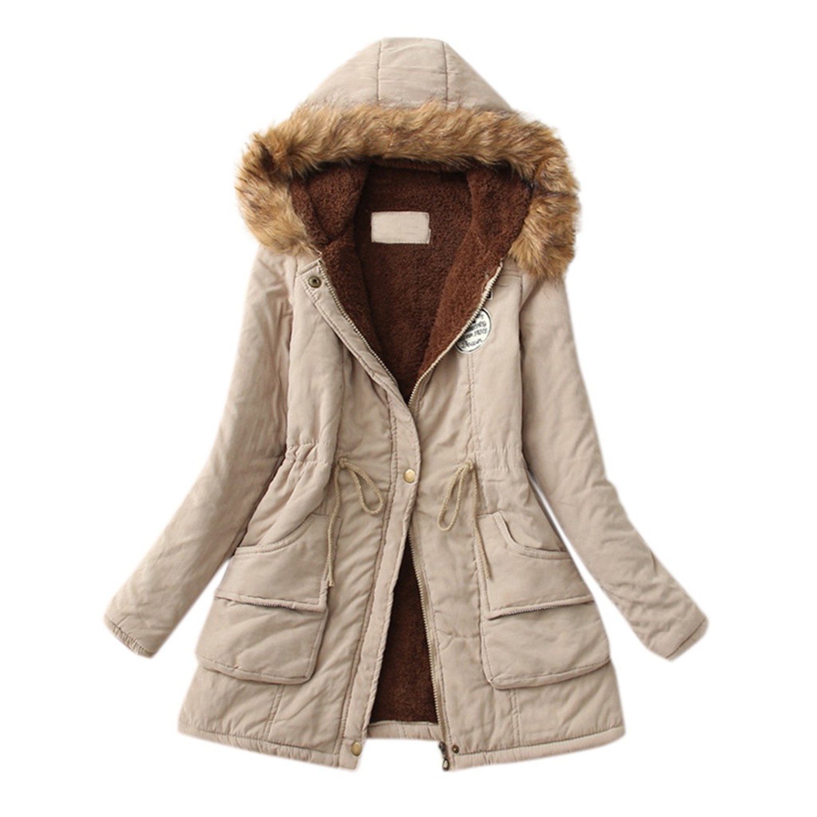 B91xZ Manteau pour Femme Hiver Chaud à Revers Manteau Duveteux Veste Pardessus, Beige TTG