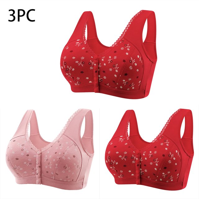 ylioge 3 Pack Womens Front Closure Bras Plus Size M-7X Wireless Push Up Full-Coverage Underwear Comfortable Multipack Support Bralettes