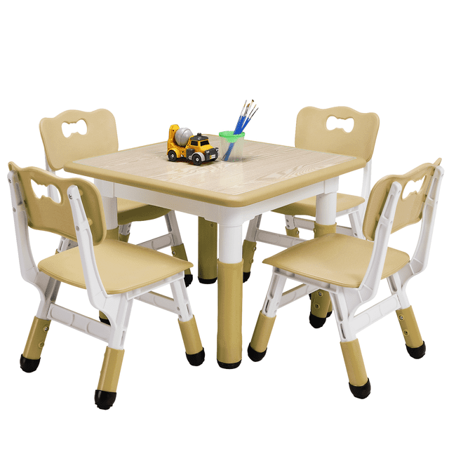 Garvee Ensemble Table pour Enfants et 4 Chaises, Ensemble Table et Chaises pour Tout-Petits à Hauteur Réglable, Surface de Bureau pour Graffiti, Table Multi-Activités pour Enfants pour Art, Bricolage, Lecture, Apprentissage, Pieds Antidérapants pour 2 à 10 Ans