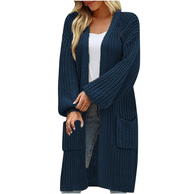 Yuyuzo Womens Plus Size Cardigans Cable Knit Sweater Jackets Long Sleeve Open Front V Neck Solid Color Outwear