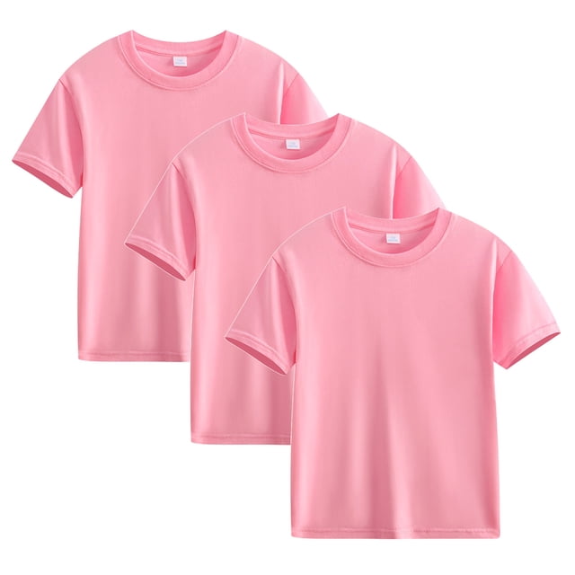 Plebaso Lot de 3 T-Shirts en Coton pour Enfants, Manches Courtes, Col Rond, Chandails Décontractés Unis Basiques, Hauts pour Unisexe