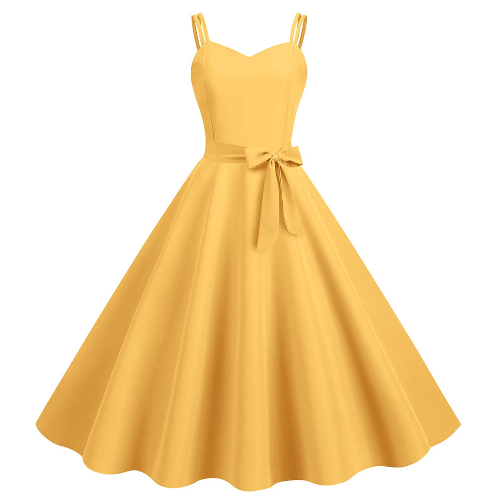 Robes d'Été pour Femmes Décontractées Sans Manches Femme au Foyer Soirée Bal Mode Robe d'Été Jaune TTG