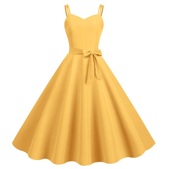 Robes d'Été pour Femmes Décontractées Sans Manches Femme au Foyer Soirée Bal Robe de Mode Unie Jaune P