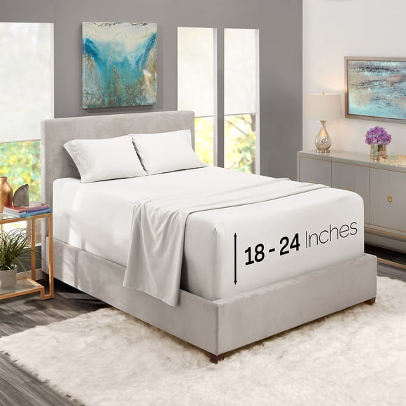 Nestl Draps à Poches Extra Profondes - Convient aux Matelas de 18 à 24 Pouces de Profondeur, Ensembles de Draps Grand à Poches Extra Profondes, Ensemble de 4 Pcs Draps Format Grand, Draps Grand à Poches Profondes, Draps Blancs Grand
