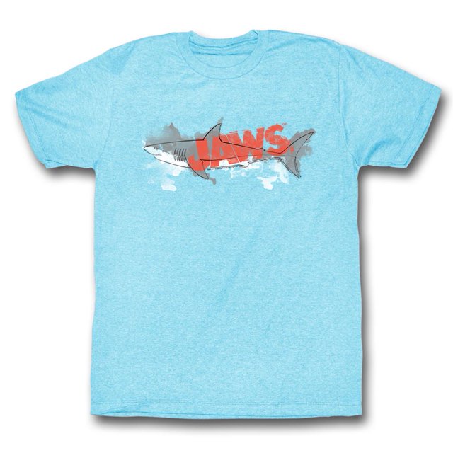 Jaws T-Shirt Adulte Bleu Clair Chiné avec Marque d'Eau