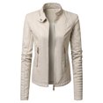thumbnail image 1 of IROINID Blouson Bomber Court pour Femme à Col Montant, Couleur Unie, Veste à Manches Longues avec Poche, Blanc, 1 of 4
