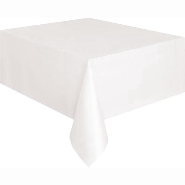 Unique Industries' White Rectangular Plastic Tablecloth, 54" x 108"