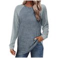 thumbnail image 1 of yoeyez Tunique en Tricot pour Femmes, Chandails à Manches Torsadées Patchwork, Col Ras du Cou Raglan, Chemises à Manches Longues, Hauts Mode Automne 2024, Bleu, TG, 1 of 4