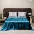 thumbnail image 1 of weibbin Solid Color Silky Satin Bed Sheet 66.93x90.55 Inch Cooling Breathable Wrinkle Resistant Blue, 1 of 6